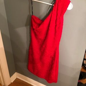 One-shoulder red body on dress